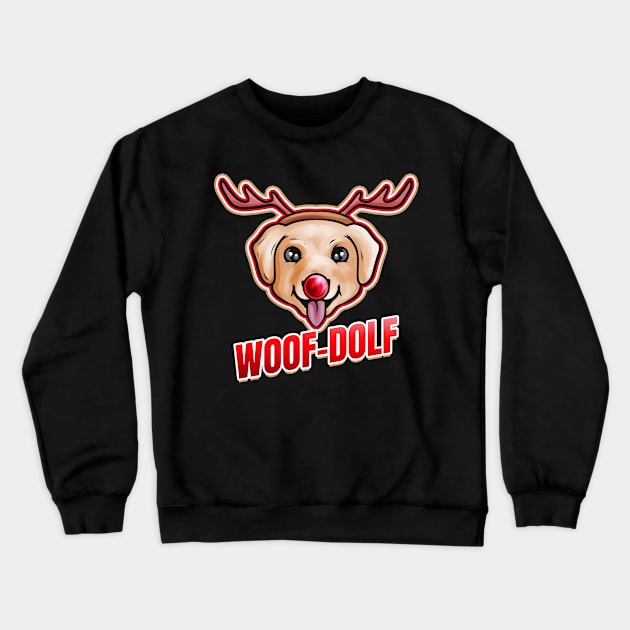 Dog Dressed As Rudolph The Reindeer Woof-dolf Christmas Crewneck Sweatshirt by SinBle